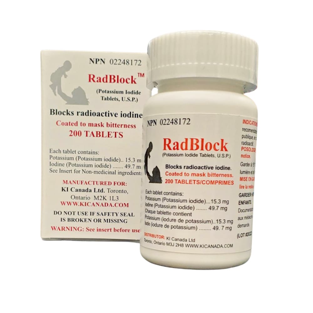 Buy RadBlock 200 Coated Scored Potassium Iodide Tablets : Expire 2034 - KI Canada