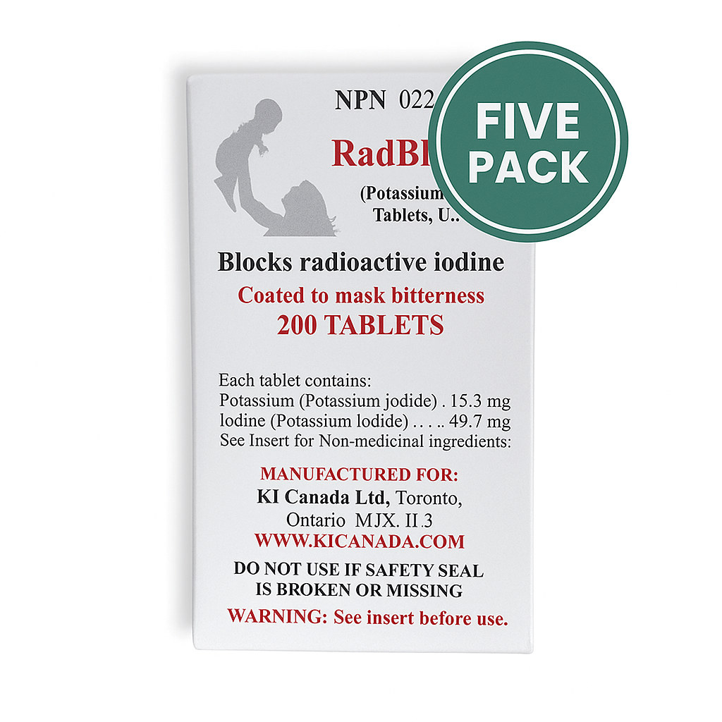 Five Pack RadBlock 200 – Coated, Scored Potassium Iodide (KI) Tablets - KI Canada