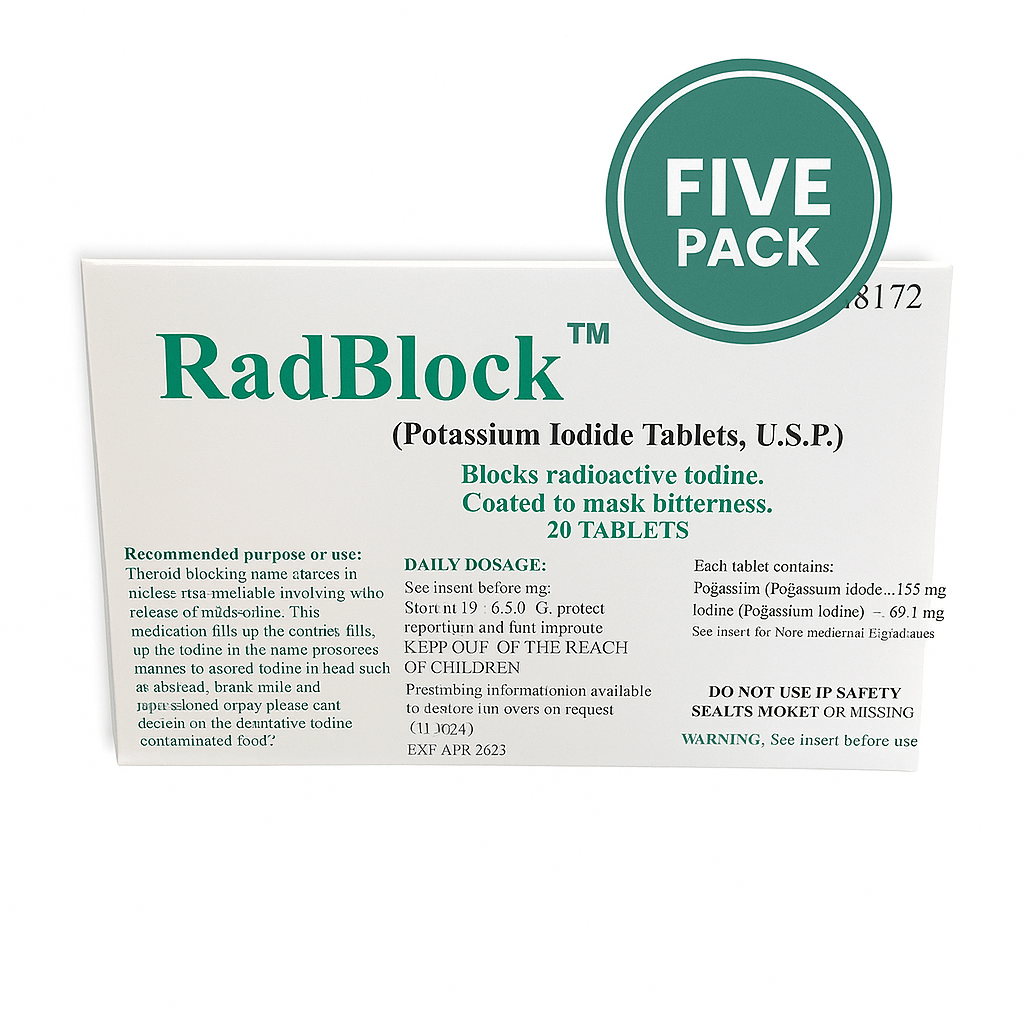 Five Pack RadBlock 20's Coated Scored Potassium Iodide Tablets (KI) - KI Canada