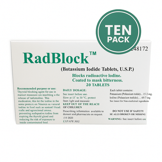 Ten Pack RadBlock 20's Coated Scored Potassium Iodide Tablets (KI) - KI Canada