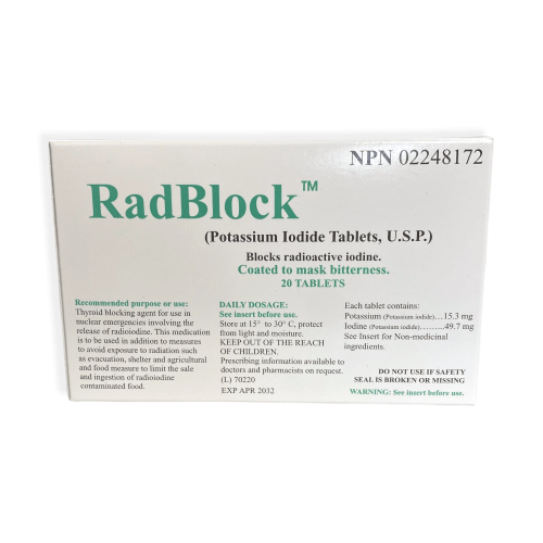 RadBlock 20's Coated Scored Potassium Iodide Tablets - KI Canada